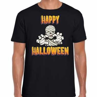 Foute happy halloween horror mummie t shirt zwart voor heren kleding