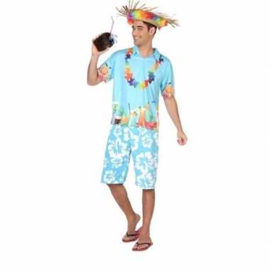 Hawaiiaanse blouse foute kleding blauw voor heren