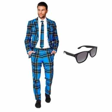 Heren foute kleding met schotse print maat 46 (s) met gratis zonnebr