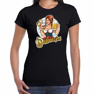Oktoberfest / bierfeest drank fun t shirt foute kleding zwart voor dames