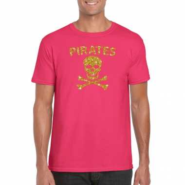 Piraten shirt / foute party foute kleding / foute kleding goud glitter roze heren