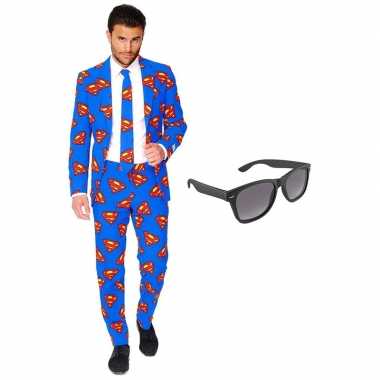 Superman heren foute kleding maat 58 xxxxl met gratis zonnebril