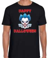 Foute happy halloween blauwe horror clown t-shirt zwart voor heren kleding