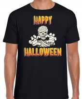 Foute happy halloween horror mummie t-shirt zwart voor heren kleding