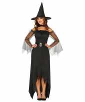 Halloween zwarte lange heksen foute kleding voor dames