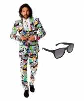 Heren foute kleding met televisie print maat 54 2xl met gratis zonne