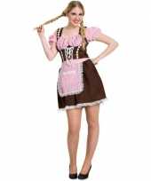 Oktoberfest bruine roze tiroler dirndl foute kleding jurkje voor dames