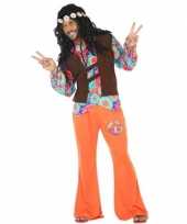 Oranje bruin hippie flower power foute kleding voor heren